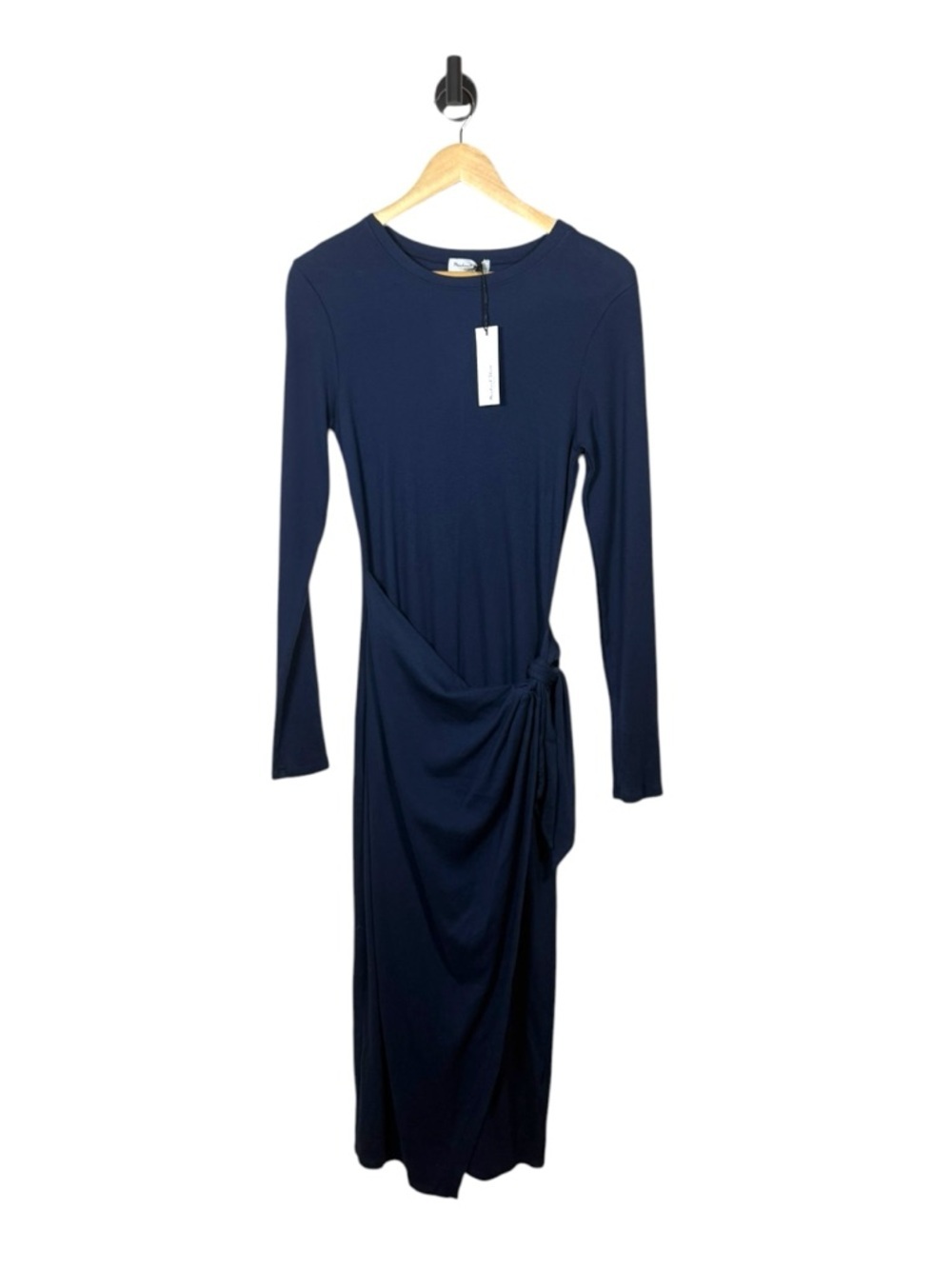 Michael Stars Yesenia Faux Wrap Midi Dress Nocturnal Ribbed Navy Size S NWT